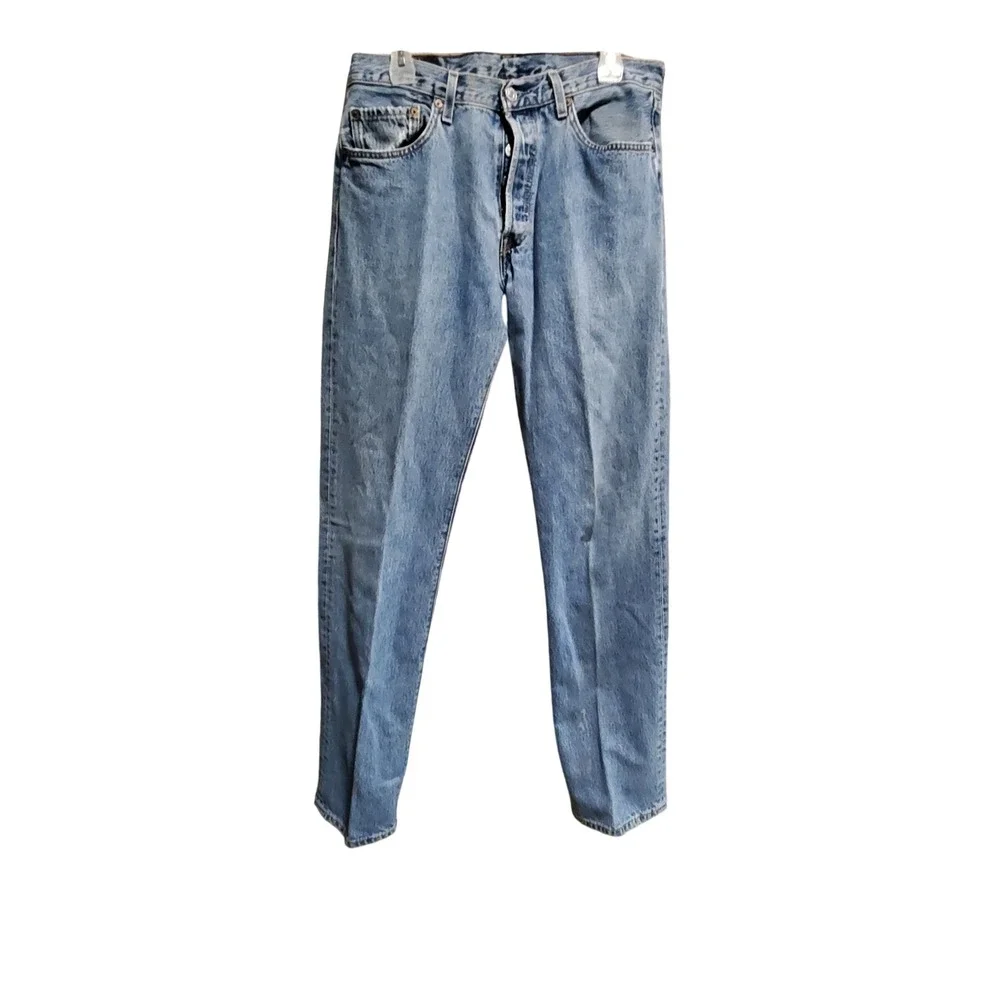 Levi Strauss 501 Jeans Mens W34 L36 Button Fly Light Wash‎ Denim
